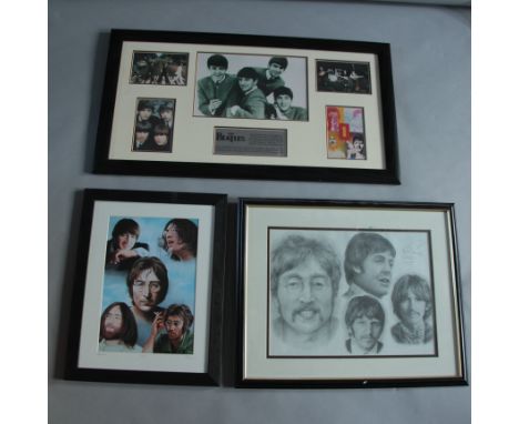 The Beatles Memorabilia including 6 framed photos (1 limited print of John Lennon - 45/200), Abbey Road lenticular, 4 x Beatl