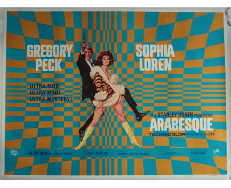 "Arabesque" (1966) first release British Quad film poster starring Gregory Peck and Sophia Loren. Featuring full colour 60's 