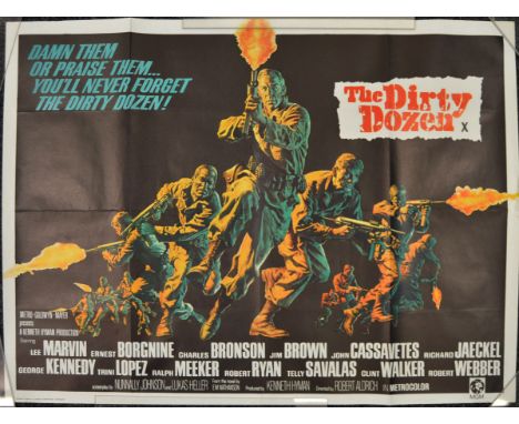 "The Dirty Dozen" (1967) first release British Quad featuring great World War II artwork of Lee Marvin and Charles Bronson, 3