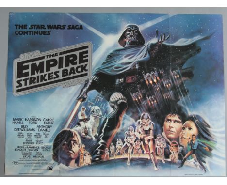 "The Empire Strikes Back" (1980) Star Wars 1st release rare silver print title British Quad film poster 30" x 40" (folded), p