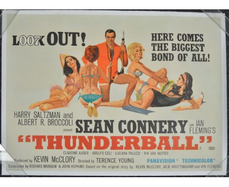"Thunderball" (1965) First release British Quad film poster starring Sean Connery in scuba diving suit as James Bond 007, lin