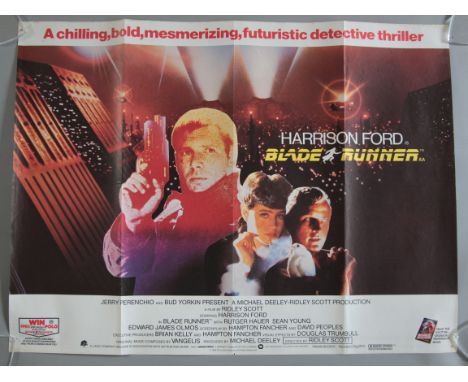 "Blade Runner" British Quad folded film poster first release sci-fi film from 1982, starring Harrison Ford directed by Ridley