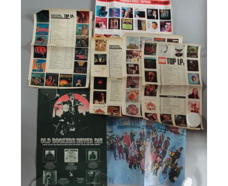 Liberty Records "Old Rockers Never Die" poster 16" x 22" plus Columbia Records Christmas d/s Record shop advertsising poster 