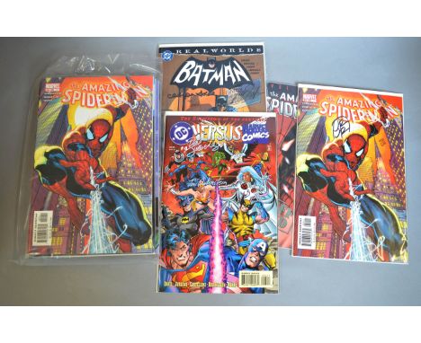 2 boxes of comics (some signed) inc. Marvel Silver Surfer, Hulk, Ghost Rider, Amazing Spiderman #491 (signed by John Romita J
