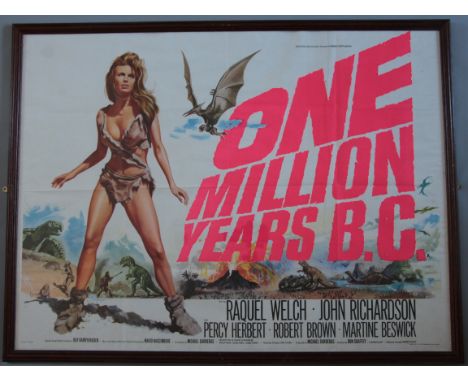 "One Million Years B.C." (1966) British Quad Hammer film poster first release starring Raquel Welch wearing deer skin bikini 