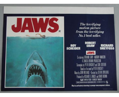 "Jaws" (1975) Original first release British Quad film poster (30" x 40") printed by W. E. Berry Ltd of Bradford directed by 