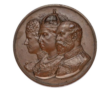 Tower Bridge Opening Medal 1894, in bronze by F.Bowcher, 76mm, obv. conjoined busts of Victoria and the Prince and Princess o