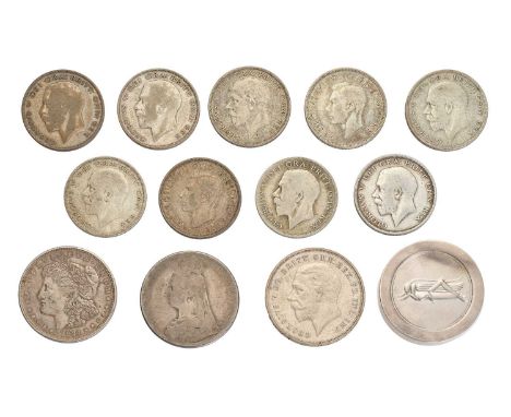 Assorted Silver Coins and Medals, including; George V, crown 1935, specimen strike, boxed and good extremely fine; Gresham Ho