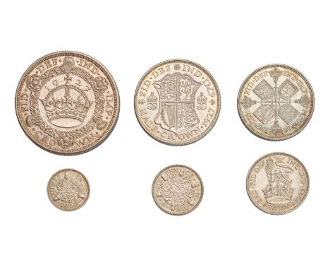 George V, ' New Type' Proof Set 1927; 6 coin set comprising; 'wreath' crown, half crown, florin, shilling, sixpence and three