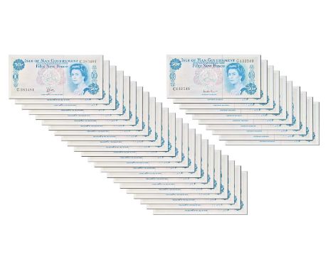 33x Isle of Man, 50p Notes, 1972 (10) and 1979 issues (23), signatories J.Paul &amp; W. Dawson, some sets of consecutive seri