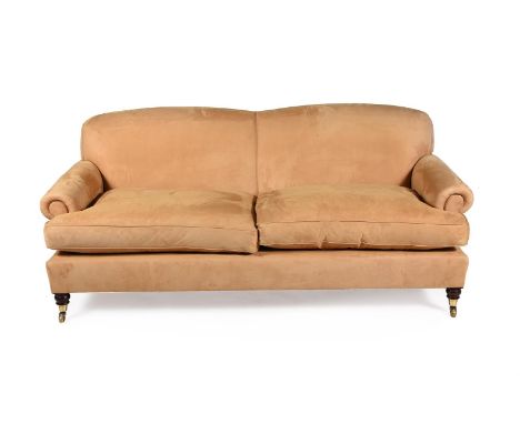 A tan suede style upholstered sofa, of recent manufacture, in the manner of George Smith, 85cm high, 200cm wide, 100cm deepCo
