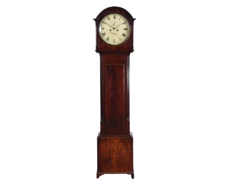 A mahogany and line inlaid longcase clock, 19th century, the eight-day gong striking movement with anchor escapement and a 14