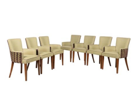 A set of fourteen beech and upholstered armchairs, of recent manufacture, in the manner of William Yeoward, each 89cm high, 6