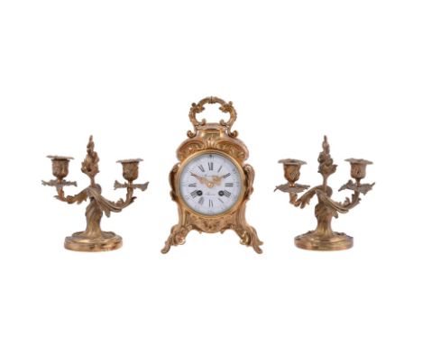 A French ormolu mantel clock, AD Mougin, mid 19th century, the eight-day bell striking movement stamped with the maker's deux