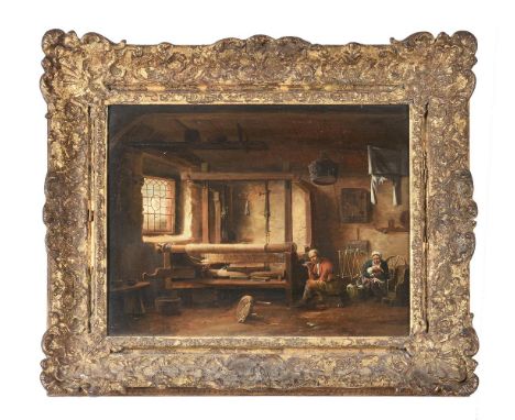 Continental School (18th century)Weavers at workOil on panel 39.5 x 51cm (15½ x 20 in.)Please Note: This work should be catal