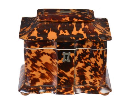 Y&nbsp;A George IV tortoiseshell veneered and ivory banded tea caddy, circa 1830, of shaped rectangular section, with serpent