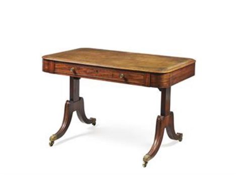 A Regency mahogany library table, circa 1820, with tooled leather inset top, 71cm high, 113cm wide, 70cm deep Condition Repor