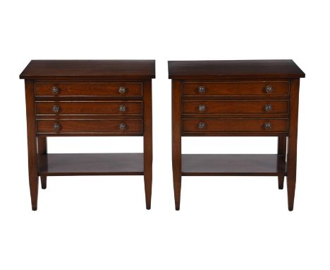 A pair of hardwood bedside tables, late 20th century, 71cm high, 66cm wide, 43cm deepProvenance: Private Collection, The Old 
