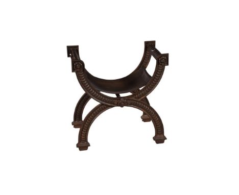 A Victorian cast iron X-frame stool, mid 19th century, almost certainly Sheffield, Crichley, Wright & Co., with indistinct re