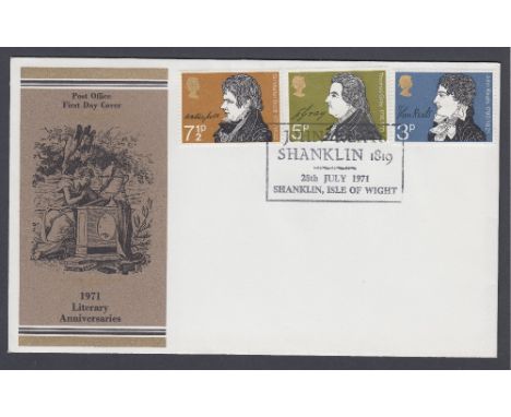 FIRST DAY COVER 1971 Literary Anniversaries set on illustrated cover, cancelled by John Keats special handstamp Cat £110