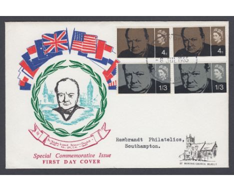 FIRST DAY COVER  1965 Churchill phos and non phos on same illustrated cover, cancelled by Bladon FDI