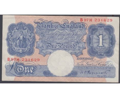 BANK NOTES : Wartime Blue and Pink £1, K Peppiatt, This was the first note to include the embedded metal security thread. Thr