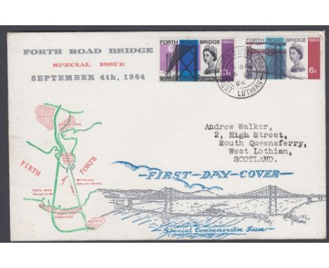 FIRST DAY COVER 1964 Forth Road Bridge non phos set on illustrated cover, cancelled by South Queensferry CDS 4th Sept 1964 Ca