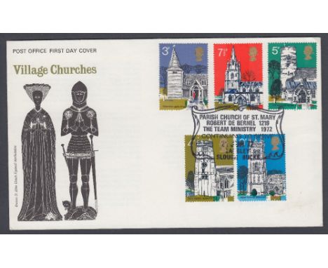 FIRST DAY COVER 1972 Churches set on illustrated cover, cancelled by the scarce St Marys Langley handstamp Cat £150