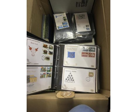Large box of First Day covers in various albums 1950's onwards some better cancels noted, plus some foreign covers, noted to 