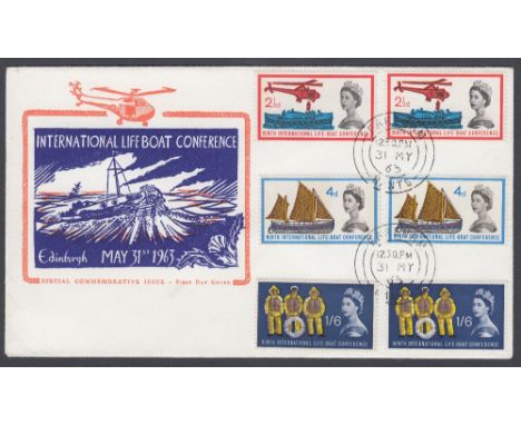 FIRST DAY COVER 1963 Lifeboat, phos and non phos sets on same cover, cancelled by Fareham CDS 31st May 1963