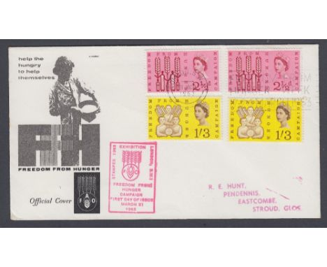 FIRST DAY COVER 1963 Freedom from Hunger phos and non phos on same illustrated cover, cancelled by Freedom from Hunger slogan
