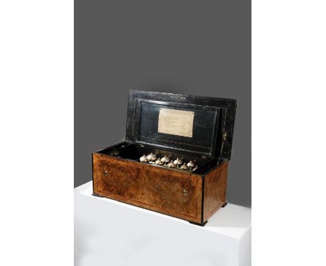 A SWISS MUSICAL BOX LATE 19TH CENTURY playing ten airs on a 38.5cm brass cylinder and nine bells with engine turned decoratio