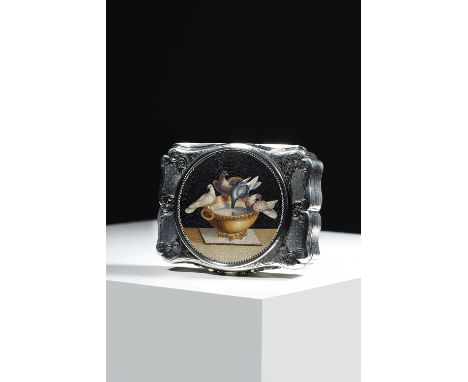 AN EARLY VICTORIAN SILVER AND MICROMOSAIC SNUFF BOX THE MICROMOSAIC PANEL ATTRIBUTED TO GIACOMO RAFFAELLI (1753-1836) the sil