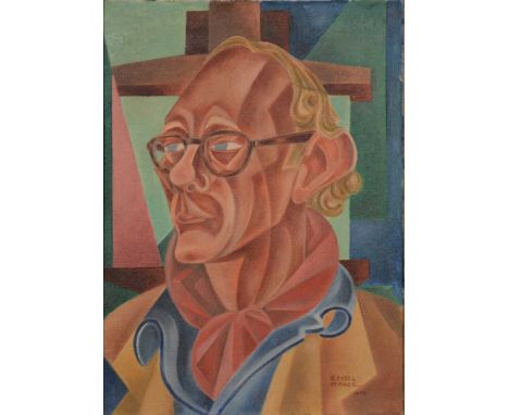 Alfred Gil Pleydell Pearce,Cubist portrait, head and shoulders of a man,oil on board, signed and dated 1948,37x27cm.
