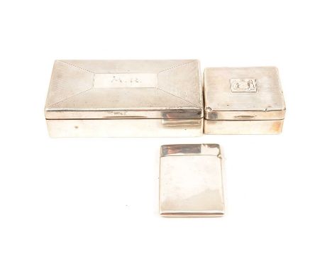 A silver cigarette / jewel box, W T Toghill &amp; Co, Birmingham 1939, engine turned, engraved initials to lid, wood lined, 8