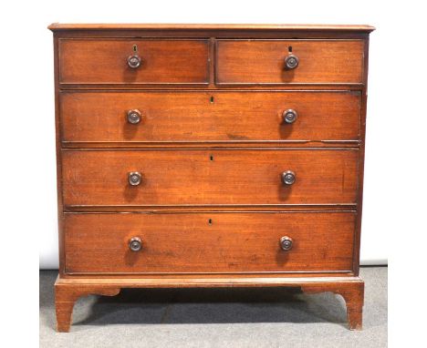 Victorian mahogany chest of drawers, fitted with two short and three long drawers, bracket feet, width 111cm, depth 54cm, hei