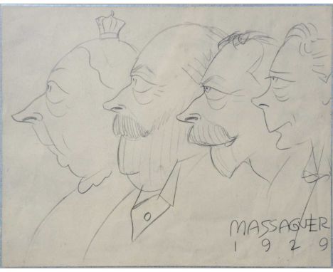 Conrado Massague,Victoria, George V, George VI and Edward VIII,monochrome photographic print of a caricature sketch,23x30cm.