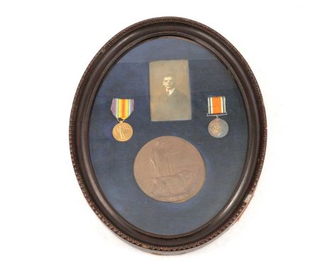 Medals; WWI pair, to 40056 Pte A Humphrey, Northamptonshire Regiment, a bronze death penny for Alfred Humphrey, together with