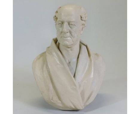 A plaster portrait bust of a Lord Rolfe, inscribed to the reverse and dated 1827, 66cm tall