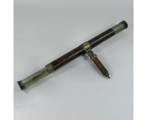 A 19th century leather clad brass three drawer telescope, by Ross, London, inscribed G. Neville R.N., 51cm long overall. Ther