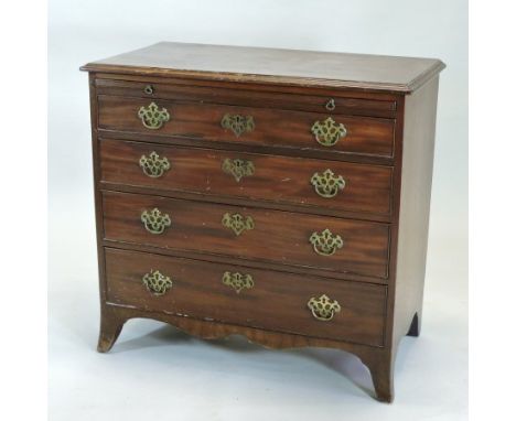 A George III mahogany chest, fitted with a brushing slide, above four long graduated drawers, on swept bracket feet, 89cm 
