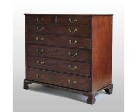 A George III mahogany chest, containing two short over five long drawers, on bracket feet, 110cm