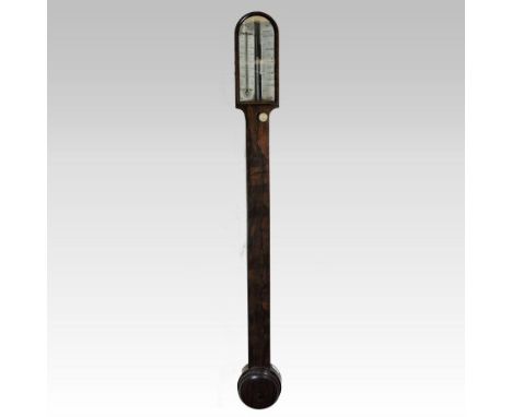 A 19th century rosewood cased stick barometer, having an arched top, the ivory dial signed Bennett, Greenwich, with a convex 