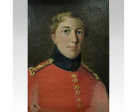 English School, 19th century, a head and shoulders portrait of a young officer, inscribed to reverse, portrait of Ensign John