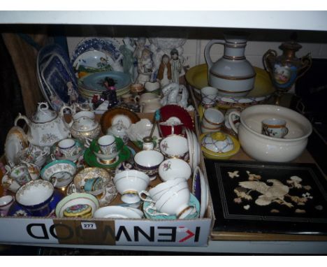 TWO BOXES OF LOOSE CERAMICS, Oriental album etc to include decorative teawares, Limoges trinkets, Spode miniatures, ornaments