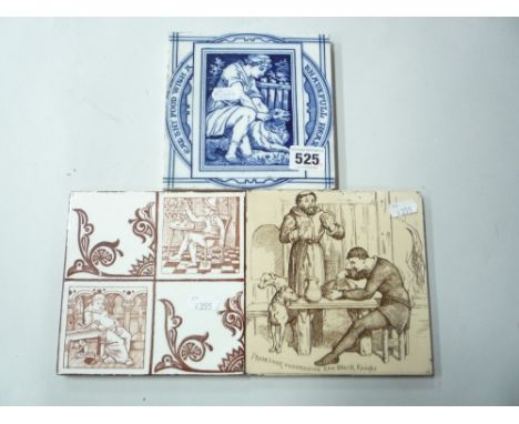 THREE WEDGWOOD TILES, to include Eat thy food with a thankful heart, Friar Tuck entertains the Brave Knight, Ye Church/Ye Arm