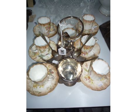 DOULTON BURSLEM COFFEE SET, No. C1691 (17) with an associated plated stand for milk and sugar (s.d.) and four coffee cans & s