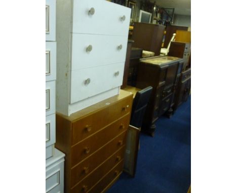 A LIGHT OAK CHEST OF FIVE DRAWERS, and a bureau/display cabinet (sd) (key) (2)