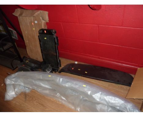 TWO VINTAGE CAR RADIATORS, air filters housings and a more recent spoiler