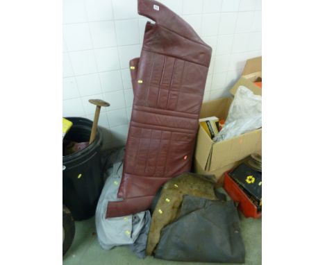 A REAR BENCH SEAT (possibly Morris Minor), car covers etc